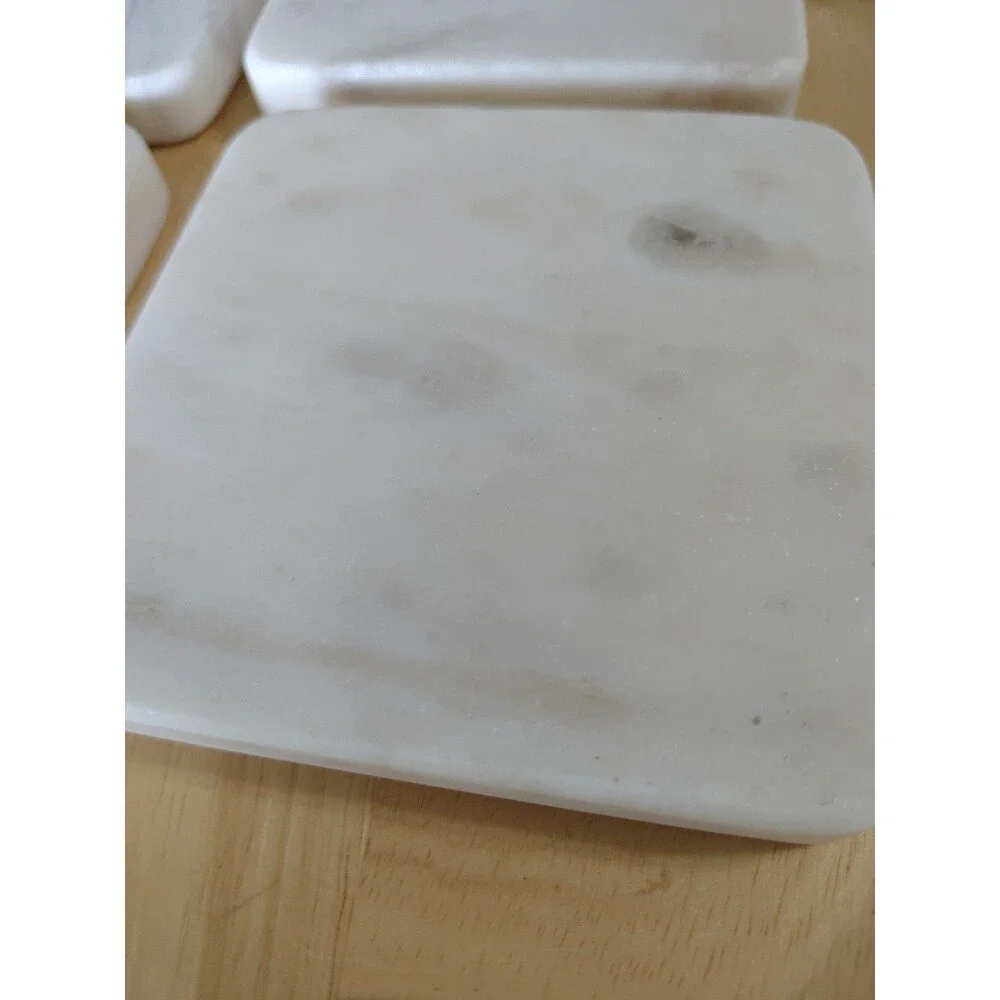 White Marble With Gray And Some Brown Tones Set 4 Square Coasters 1/2 In Thick